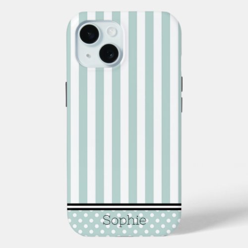 Teal Stripes  Dots Custom Samsung iPhone 15 Case