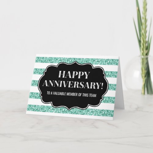 Teal Stripes Employee Anniversary Card