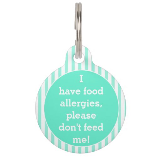 Teal Stripes Food Allergies Medical Alert  Pet ID Tag