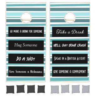 Teal Stripes   Funny Rules Cornhole Set
