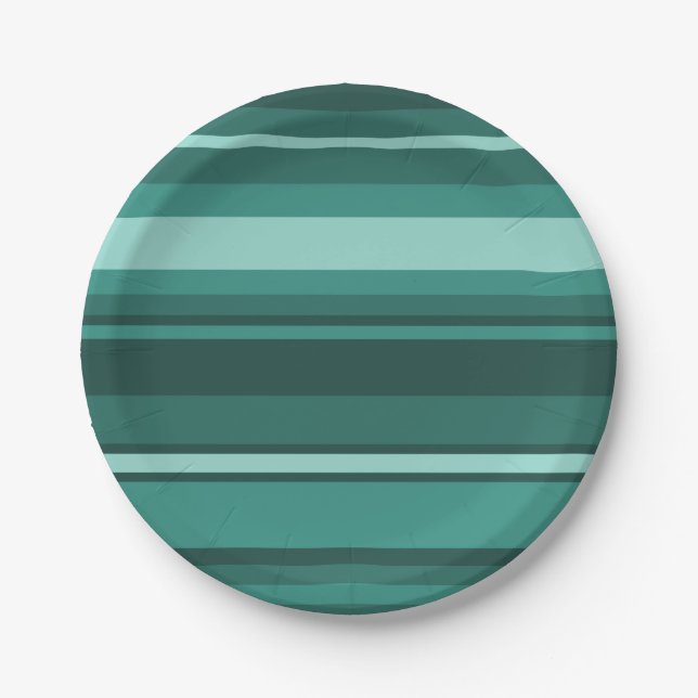 Teal stripes paper plates (Front)