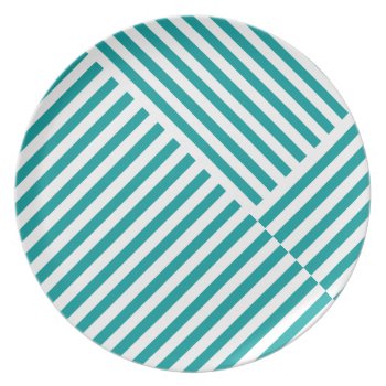 Teal Stripes Pattern Plate by EmptyCanvas at Zazzle