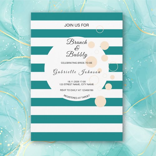 Teal Stripes Polka Dot Brunch Bubbly Bridal Shower Invitation