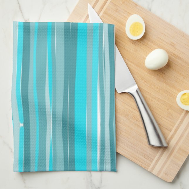 Teal Stripes Vertical  Kitchen Towel (Quarter Fold)