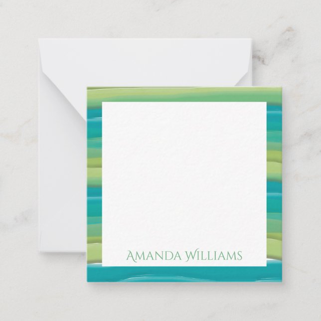 Teal Stripes Watercolor Custom Note Card (Front)