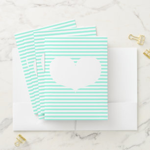 Teal Stripes & White Heart Pocket Folder
