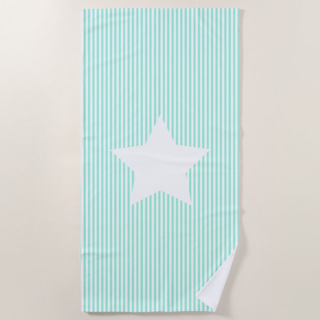 Teal Stripes & White Star Beach Towel