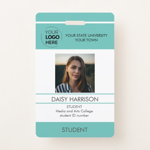 Teal Student photo ID school university modern  Badge