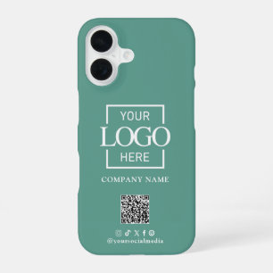 Teal Stylish Minimalist Business Logo & QR Code iPhone 16 Case