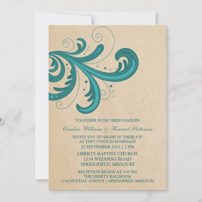 Teal Stylish Swirls Wedding Invite (Front)