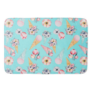 Teal Summer Fun Flower Ice Cream Cone - Pattern Bathroom Mat