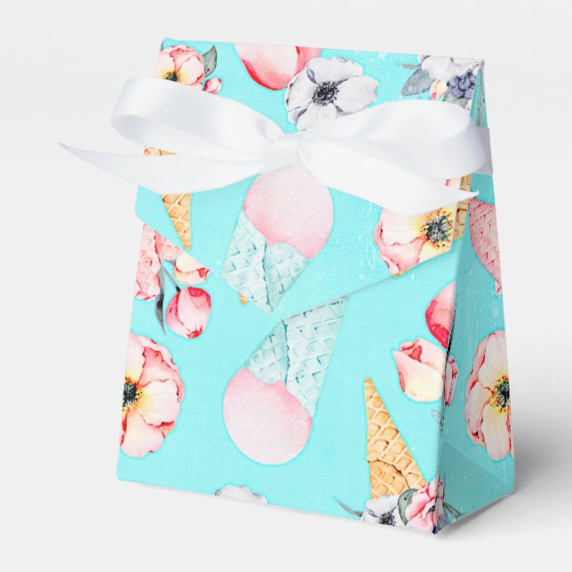 Teal Summer Fun Flower Ice Cream Cone - Pattern Favor Boxes (Front Side)