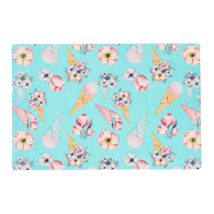 Teal Summer Fun Flower Ice Cream Cone - Pattern Placemat