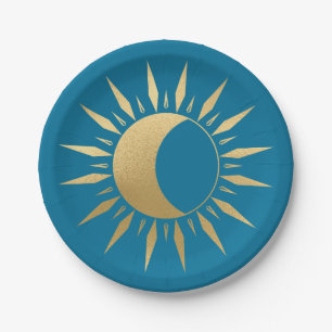 Teal Sun moon Wicca  Paper Plates
