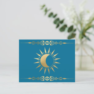 Teal Sun Moon Wicca Postcard Mystical Sun