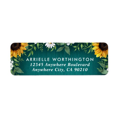 Teal Sunflower Country Rustic  Daisy Wedding Label