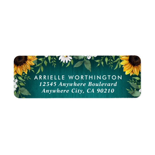 Teal Sunflower Country Rustic  Daisy Wedding Label (Front)