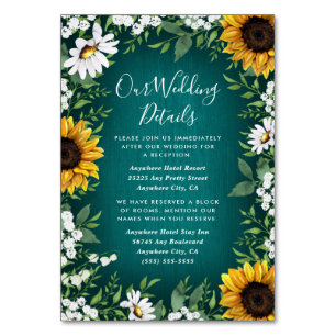 Teal Sunflower Country Rustic Wedding Insert Cards