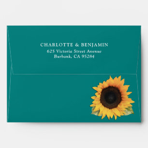 Teal Sunflower Envelopes with Return Address