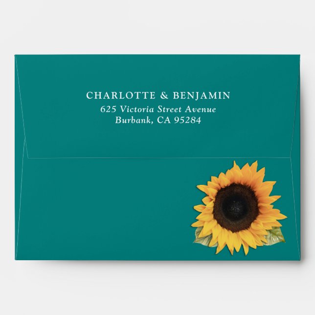 Teal Sunflower Envelopes with Return Address (Back (Top Flap))