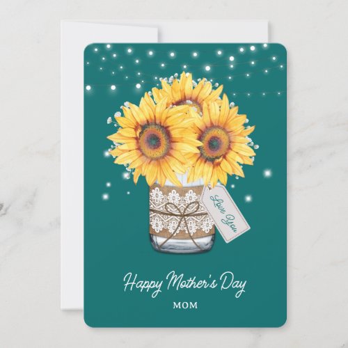 Teal Sunflower Floral Happy Mothers Day Card