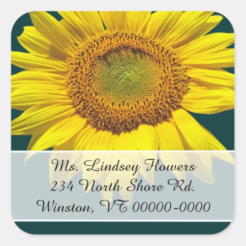 Teal Sunflower Return Address Stickers