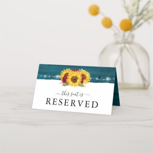 Teal Sunflower Rose Reserved Wedding Table Signs Place Card