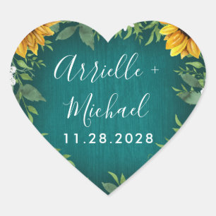 Teal Sunflower Rustic Wedding Favors Stickers