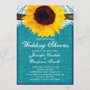 Teal Sunflower Rustic Wedding Shower Invites