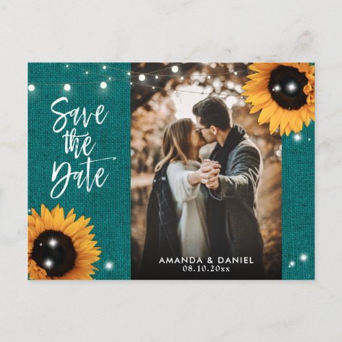 Teal Sunflower Save The Date Photo Postcard