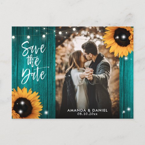 Teal Sunflower Save The Date Photo Postcard