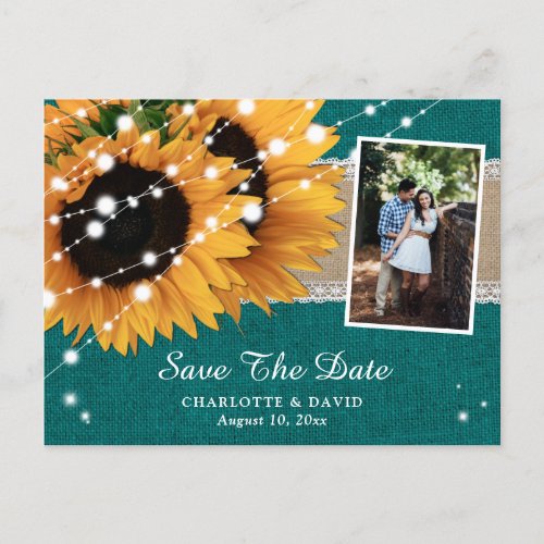 Teal Sunflower Save The Date Photo Postcards