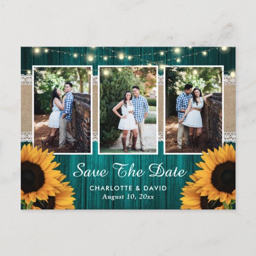 Teal Sunflower Save The Date Photo Postcards