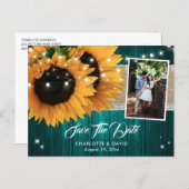 Teal Sunflower Save The Date Photo Postcards (Front/Back)