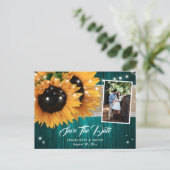 Teal Sunflower Save The Date Photo Postcards (Standing Front)