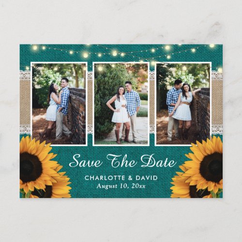 Teal Sunflower Save The Date Photo Postcards