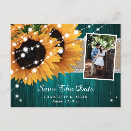 Teal Sunflower Save The Date Photo Postcards
