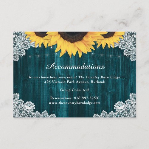 Teal Sunflower Wedding Hotel Accommodation Enclosure Card