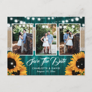 Teal Sunflower Wedding Photo Save The Date Announcement Postcard
