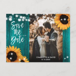 Teal Sunflower Wedding Photo Save The Date Announcement Postcard