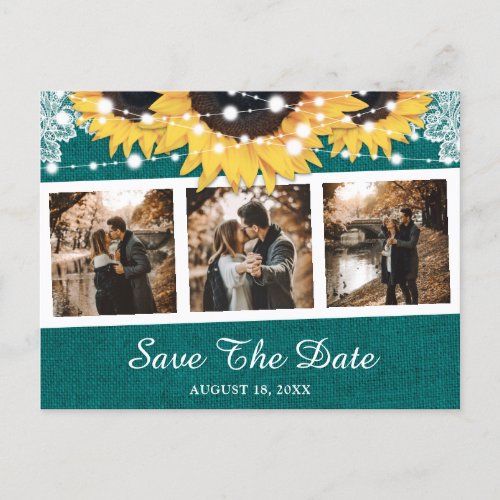 Teal Sunflower Wedding Photo Save The Date Announcement Postcard