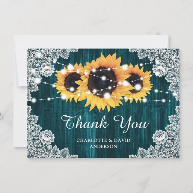 Teal Sunflower Wedding Thank You Card (Front)