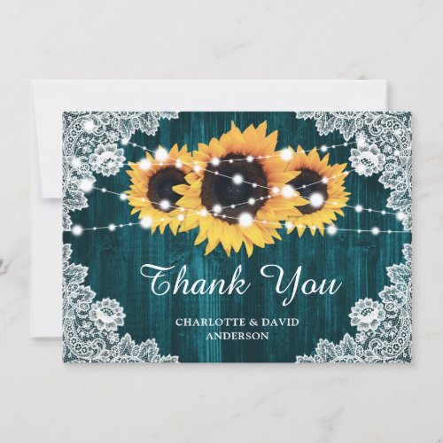 Teal Sunflower Wedding Thank You Card