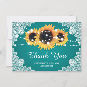 Teal Sunflower Wedding Thank You Card