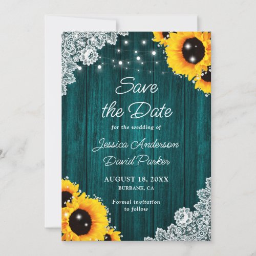 Teal Sunflower Wood Lace String Lights Save The Date