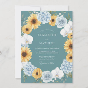 Teal Sunny Sunflower Wedding Invitation