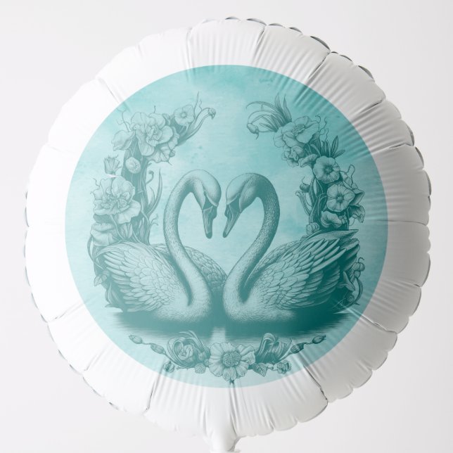 Teal Swan Lake Wedding Balloon | Love Birds Design (Front)