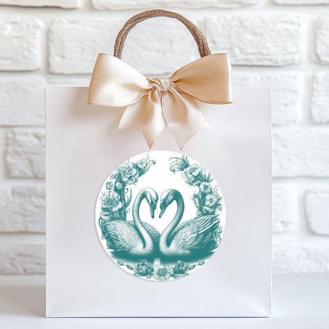 Teal Swan Lake Wedding Favor Sticker (Elegant Wedding Favor Sticker)