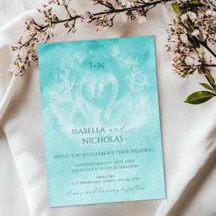 Teal Swan Wedding Invitation with Monogram
