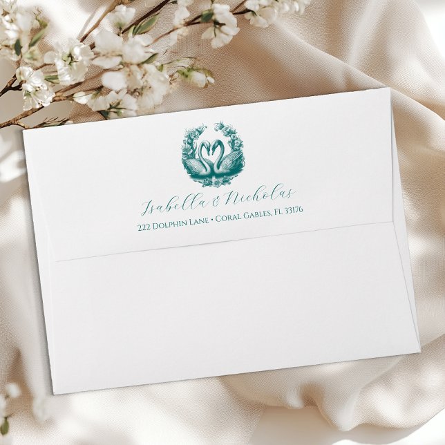 Teal Swan Wedding Return Address Envelope (Romantic envelope)